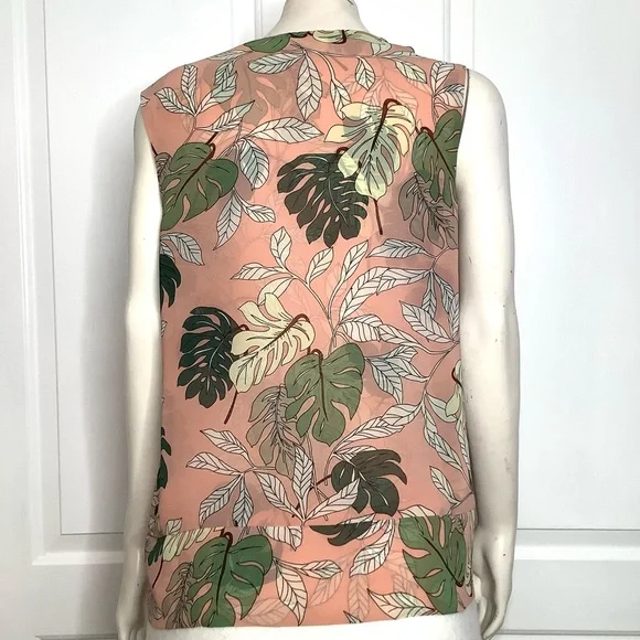 CABI 53511  Melon & Green Tropical Sleeveless Blouse V-Neck Or Snap Up To Round - Picture 8 of 15